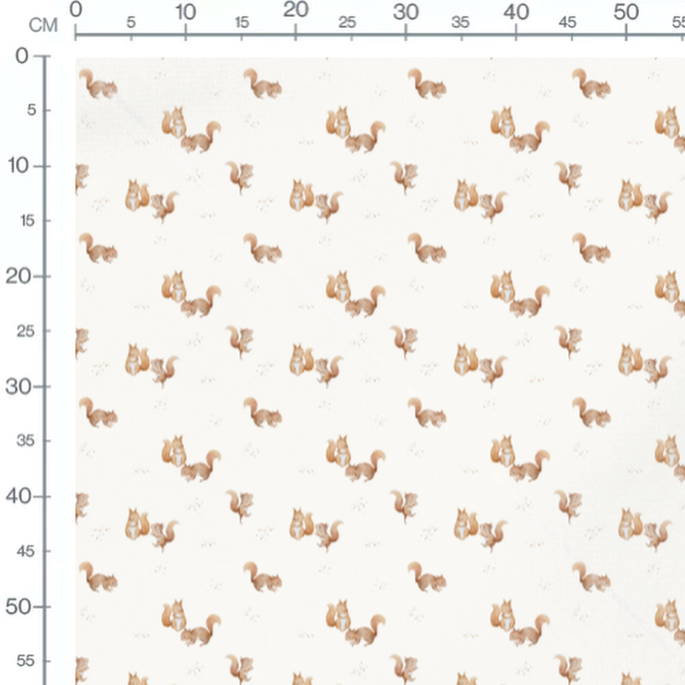 Tissu - Écureuils marron sur fond blanc