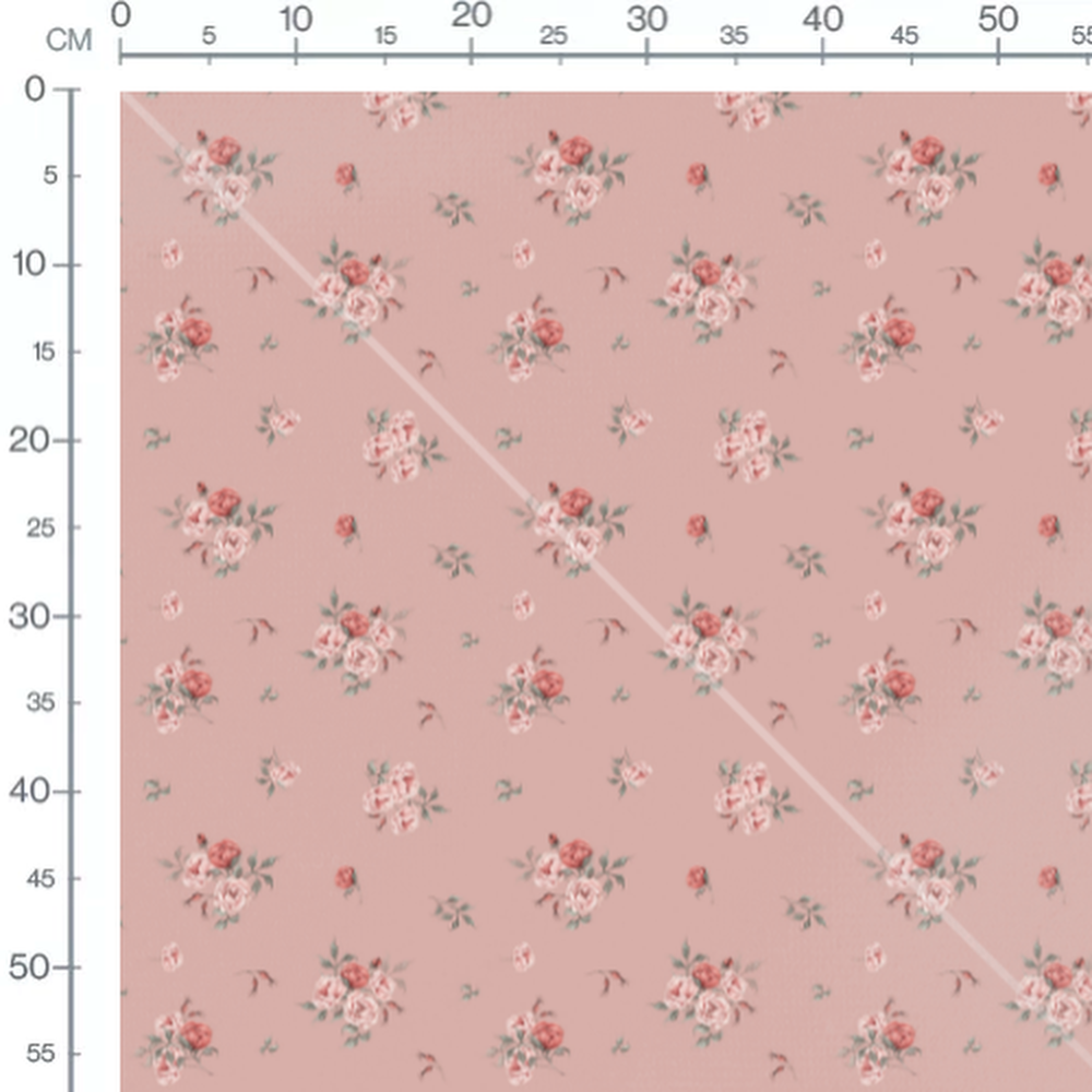 Tissu - Roses et bourgeons sur rose