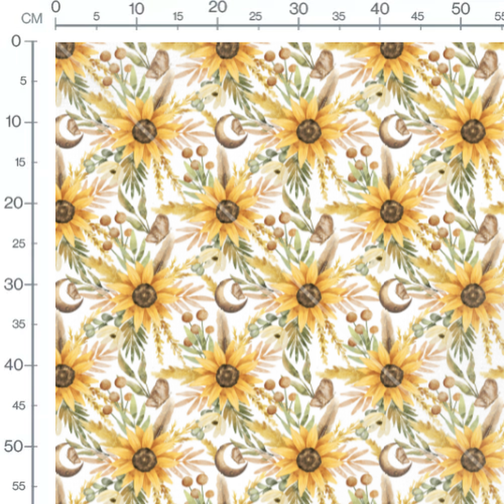 Tissu - Tournesols et feuilles aquarelle