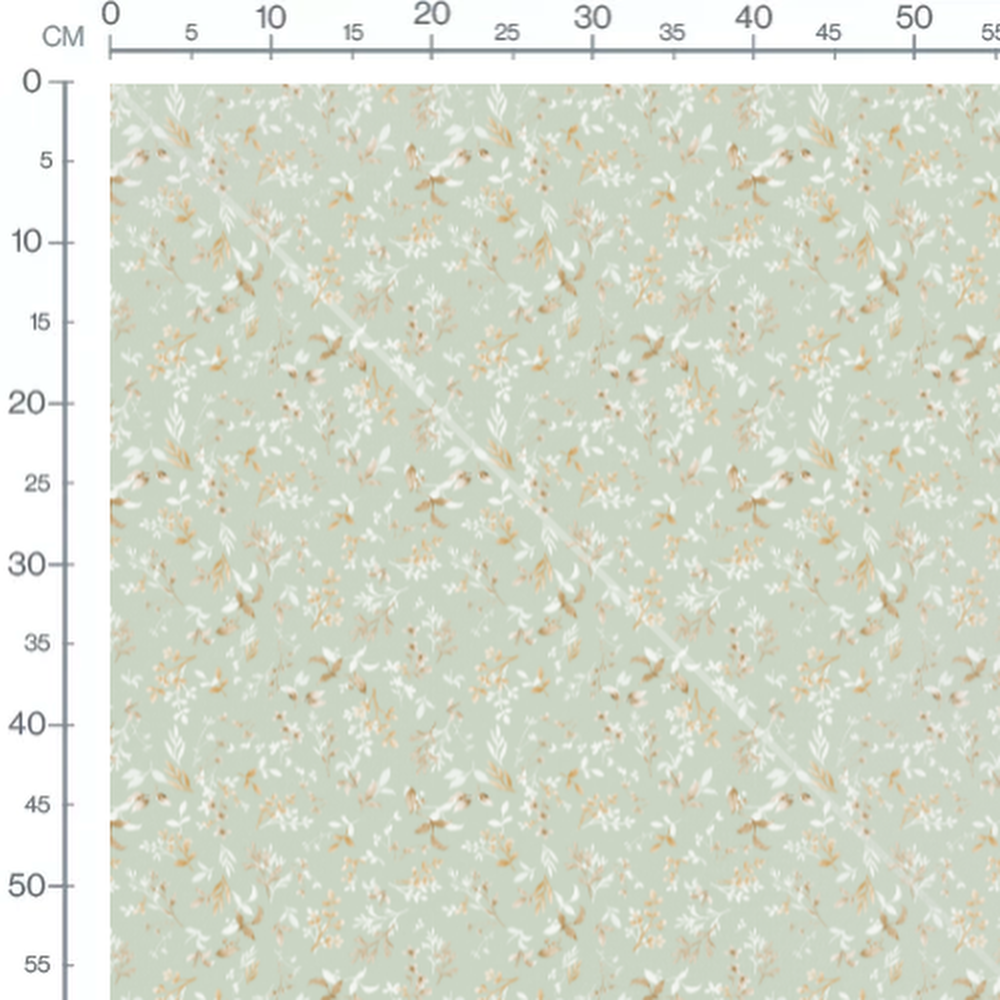 Tissu - Fleurs et feuilles sur vert pâle