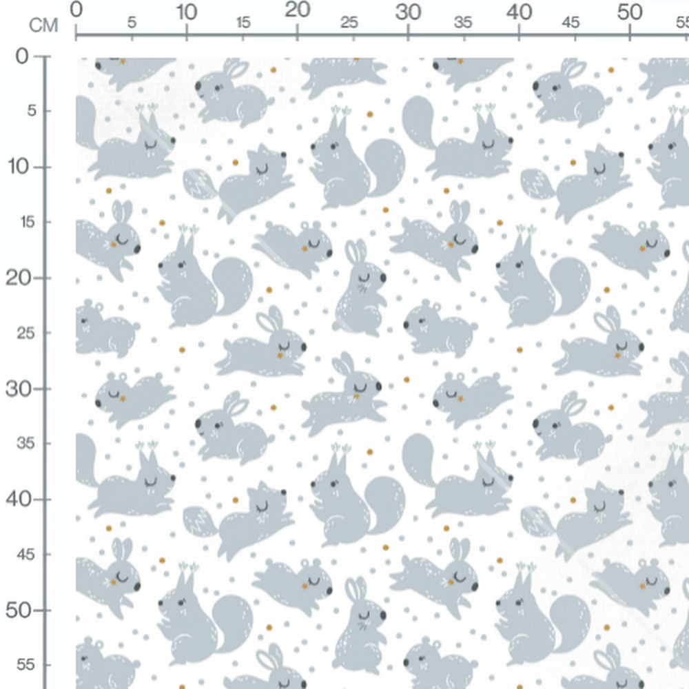 Tissu - Écureuils gris et pois