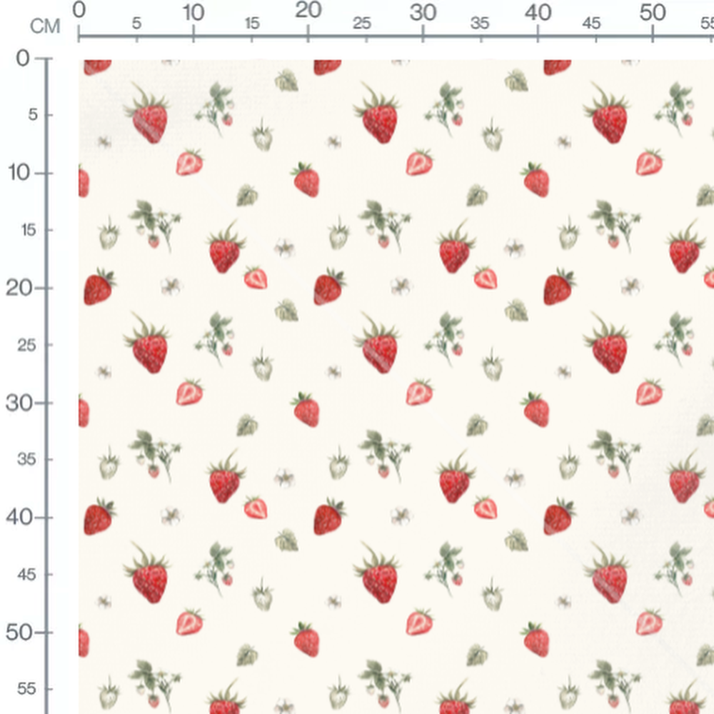 Tissu - Fraises crème et fleurs blanches