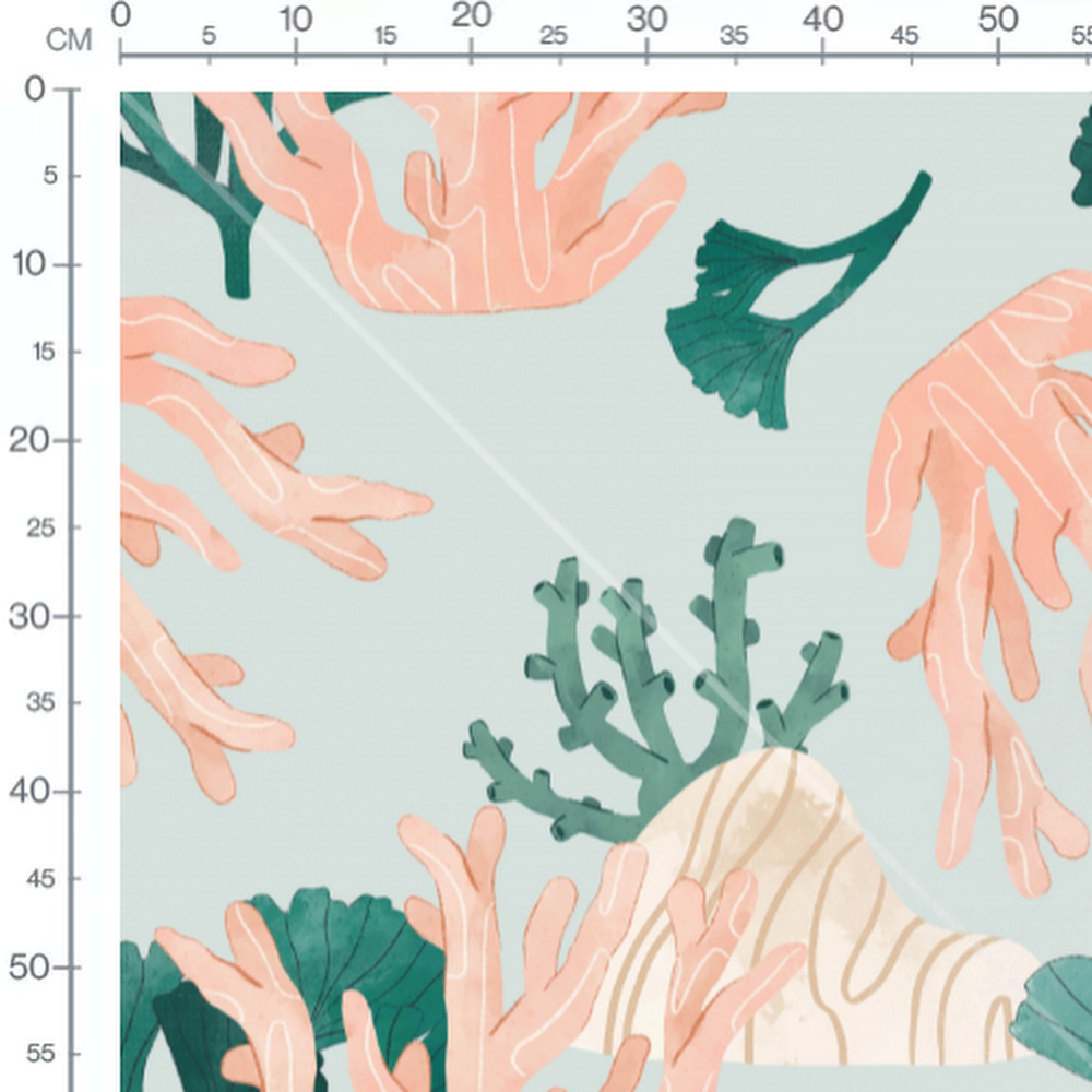 Tissu - Coraux et feuilles aquatiques