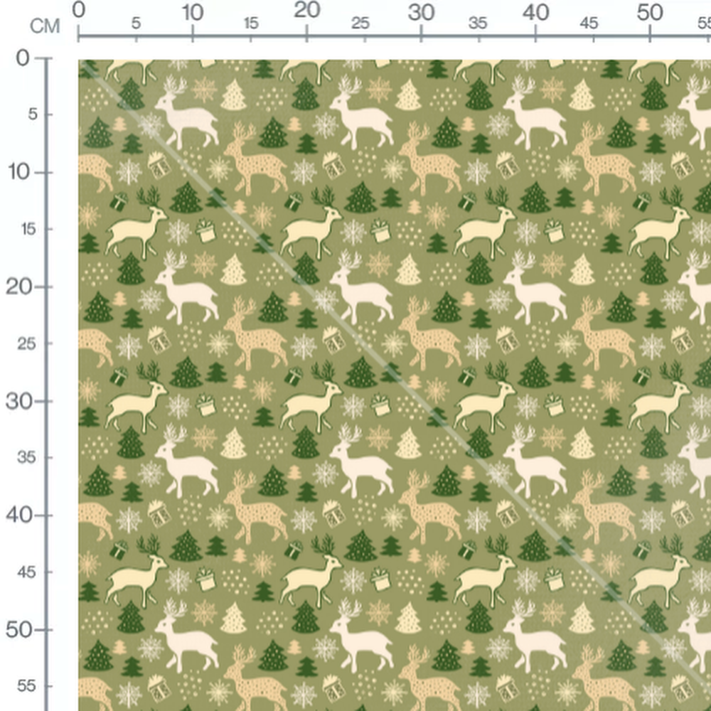 Tissu - Rennes et sapins verts