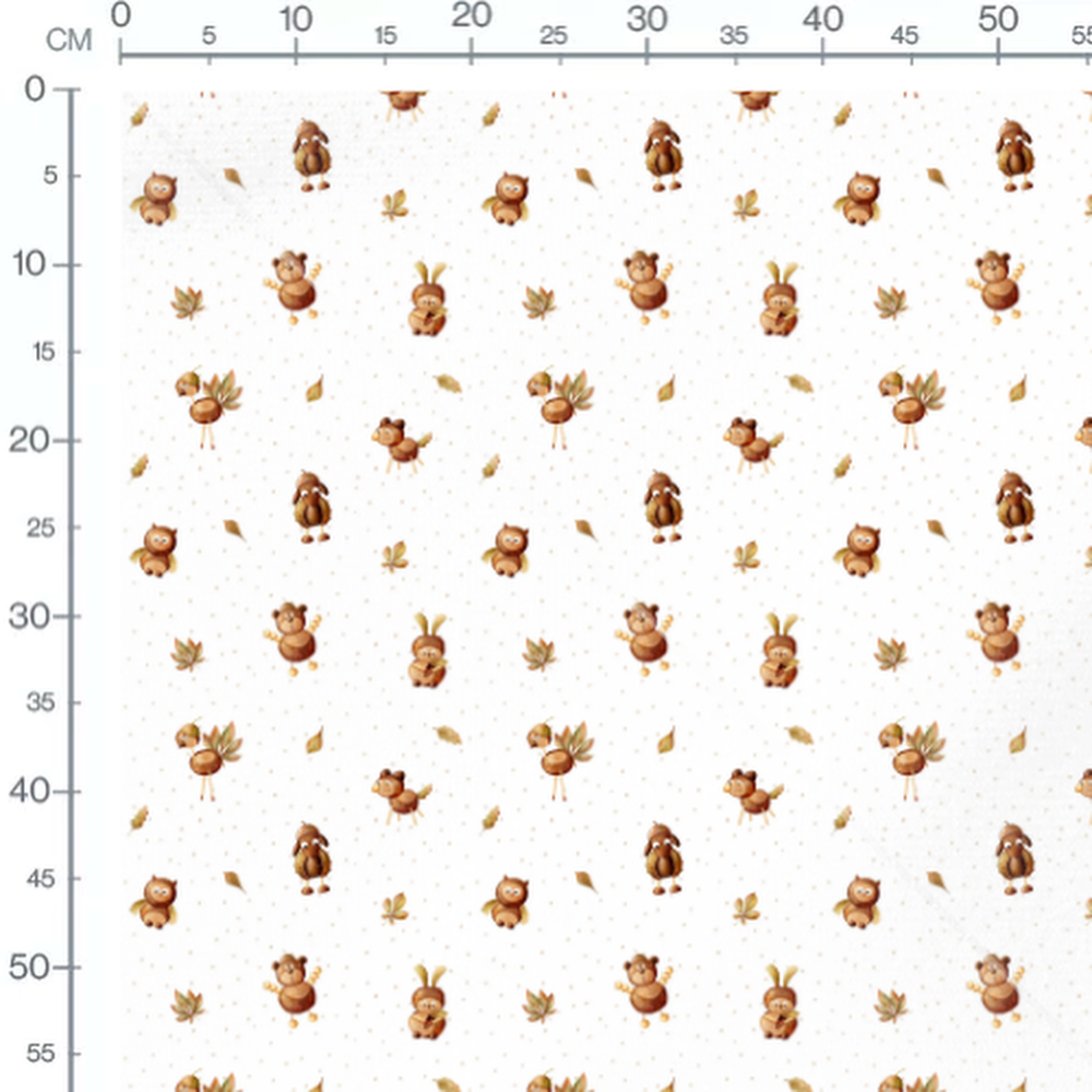 Tissu - Animaux marron et feuilles