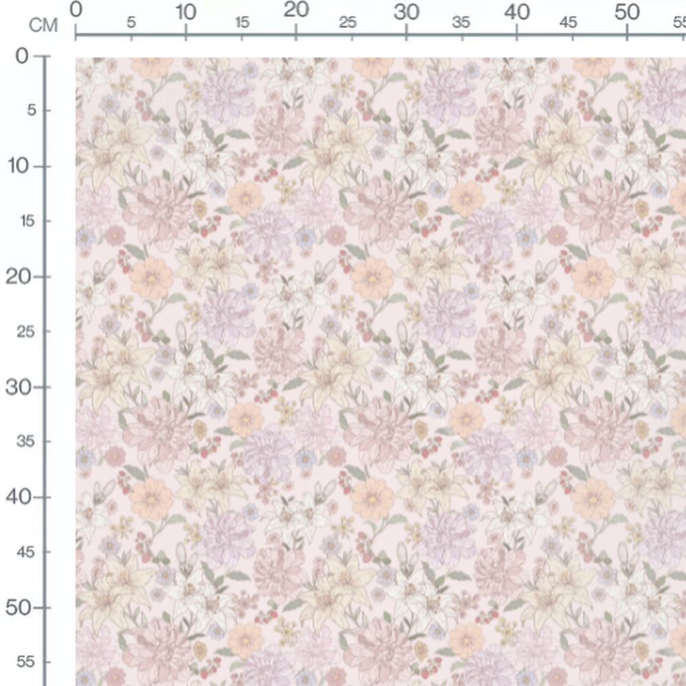 Tissu - Fleurs pastel et baies rouges