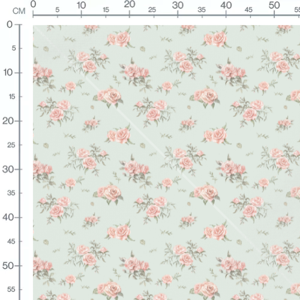 Tissu - Roses vintage sur fond vert