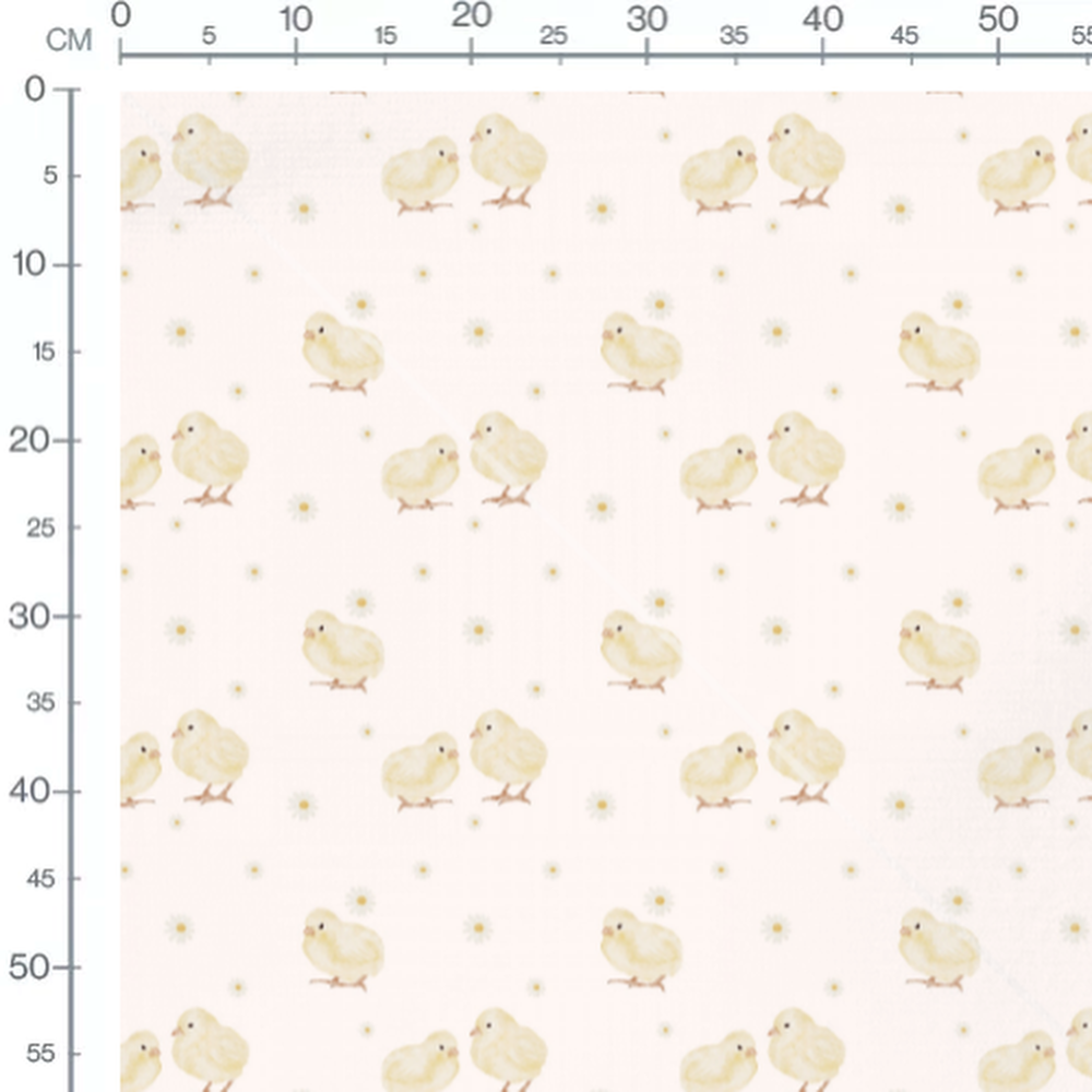 Tissu - Poussins et fleurs blanches