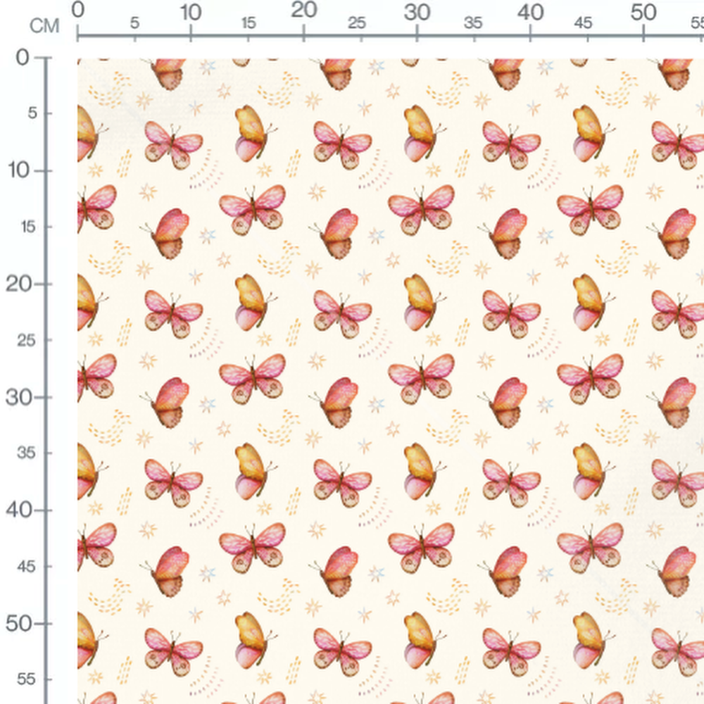 Tissu - Papillons roses et oranges