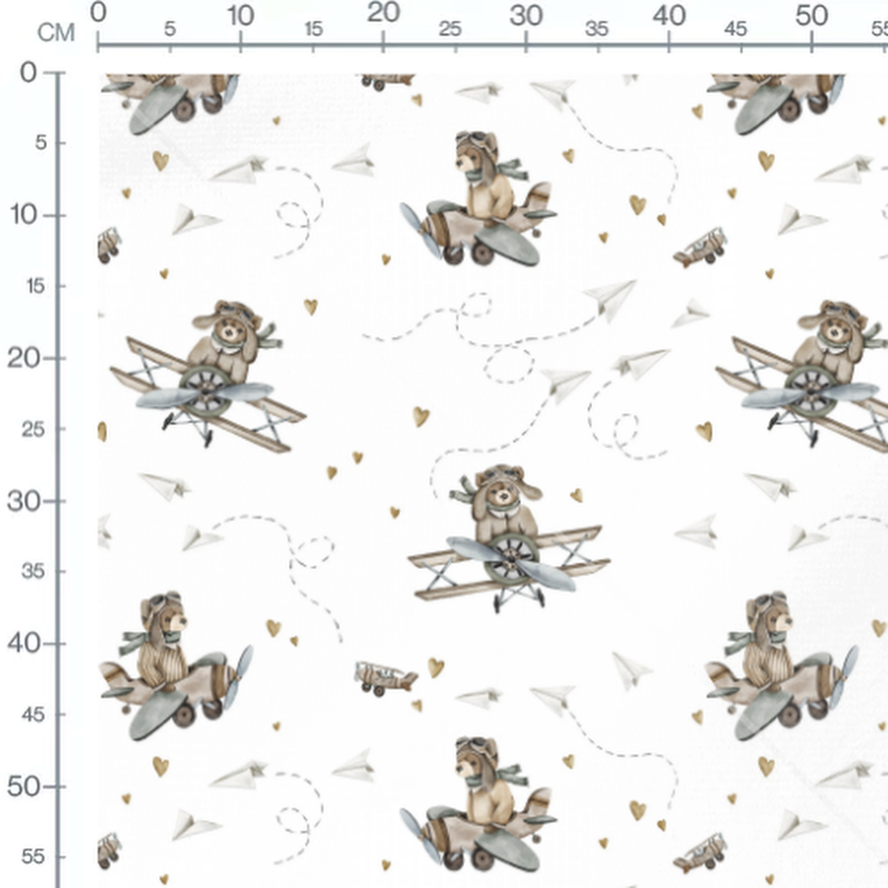 Tissu - Oursons pilotes et avions
