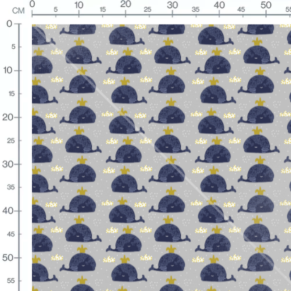 Tissu - Baleines couronnées sur gris