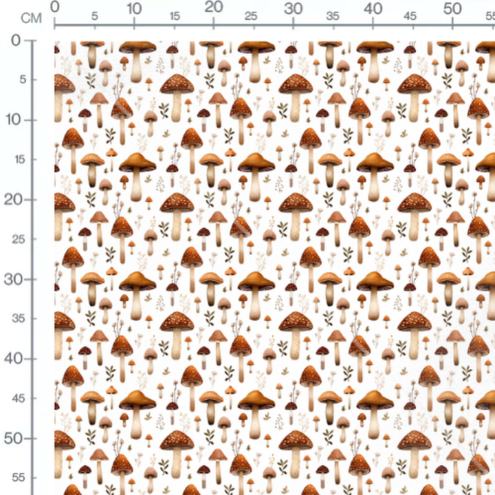 Tissu - Champignons et feuillages bruns
