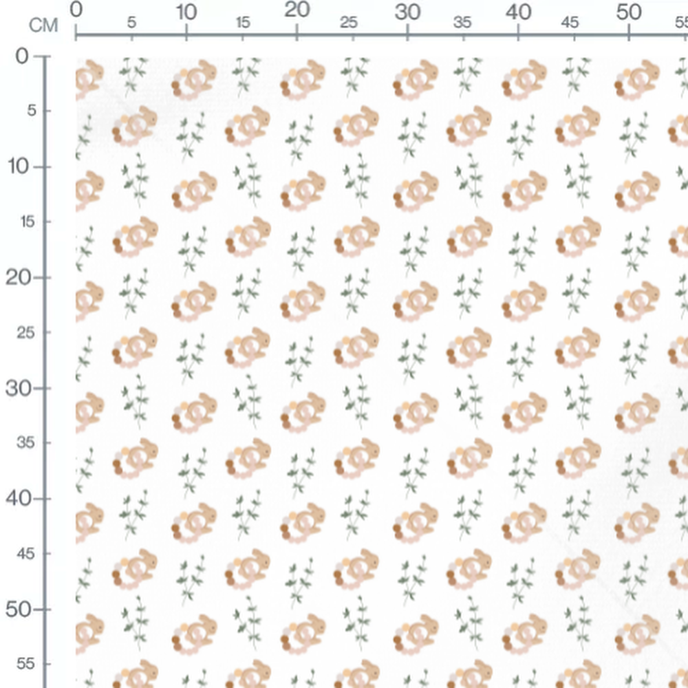Tissu - Lapins et feuillage vert