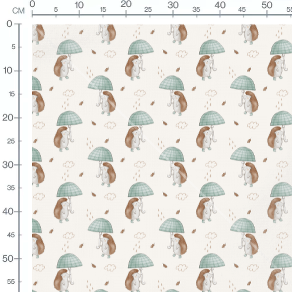 Tissu - Hérissons parapluies et feuilles