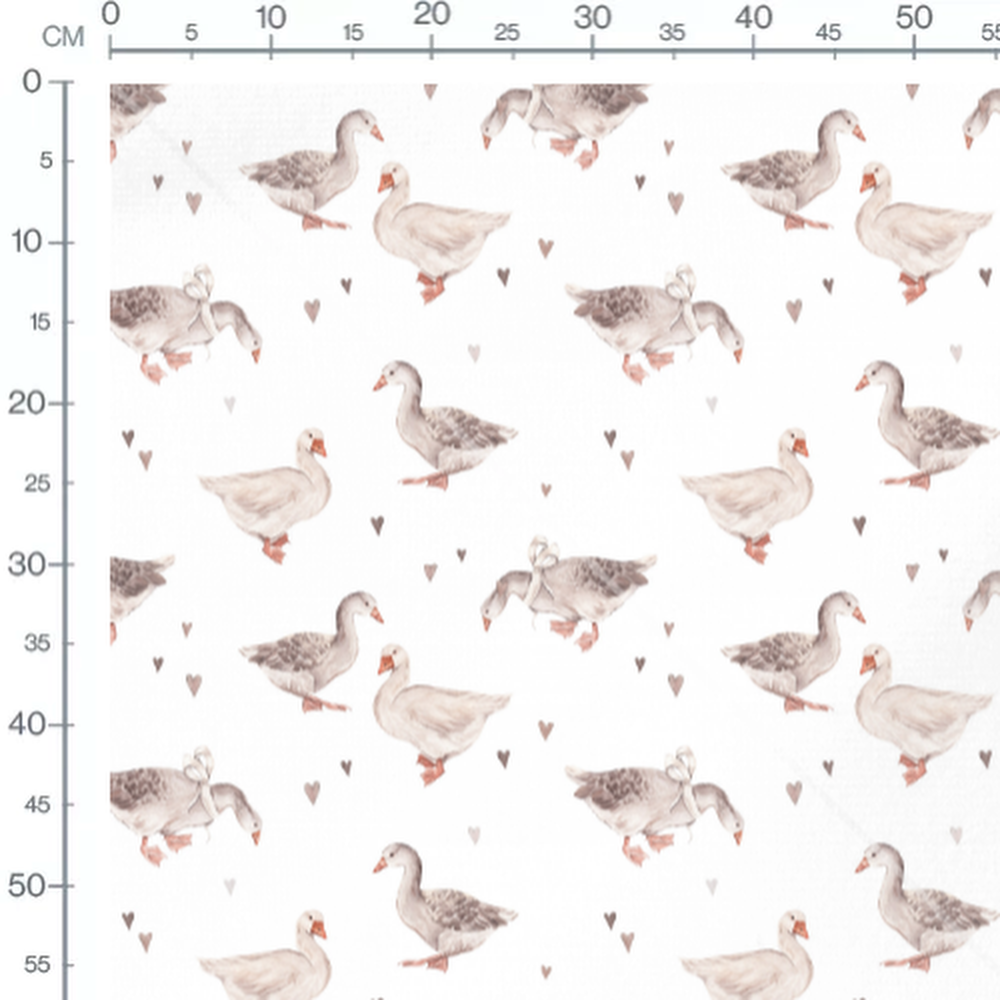 Tissu - Oies et cœurs doux