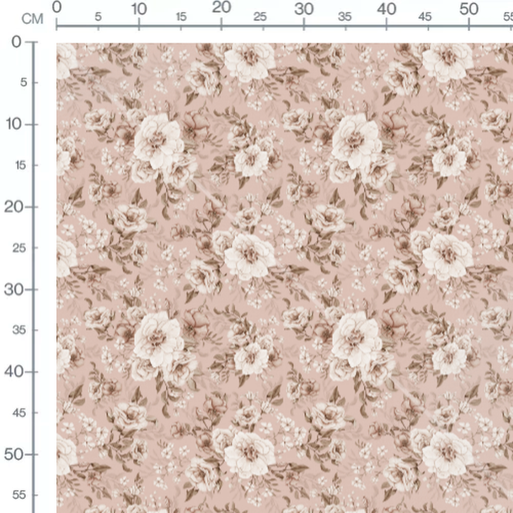 Tissu - Fleurs sépia et blanches