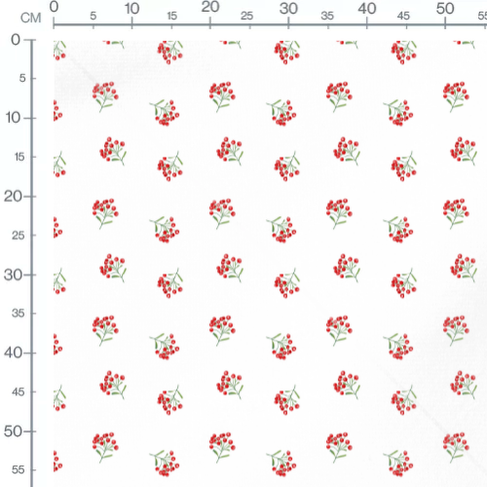 Tissu - Baies rouges sur fond blanc