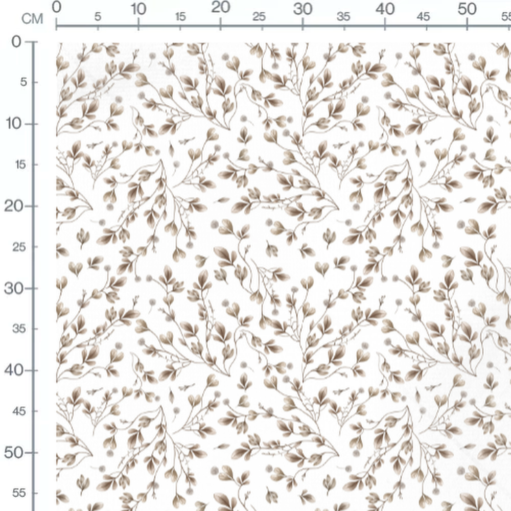Tissu - Feuilles brunes sur fond blanc