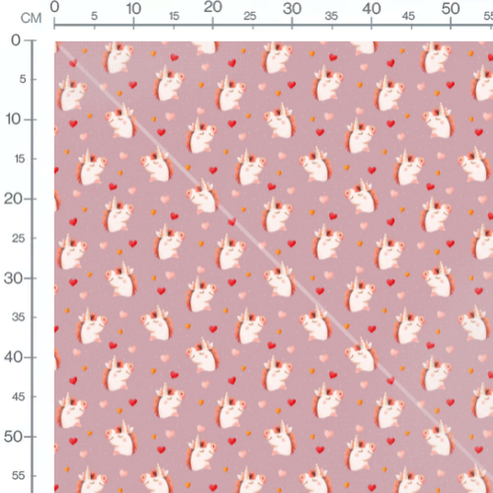 Tissu - Licornes colorées et cœurs