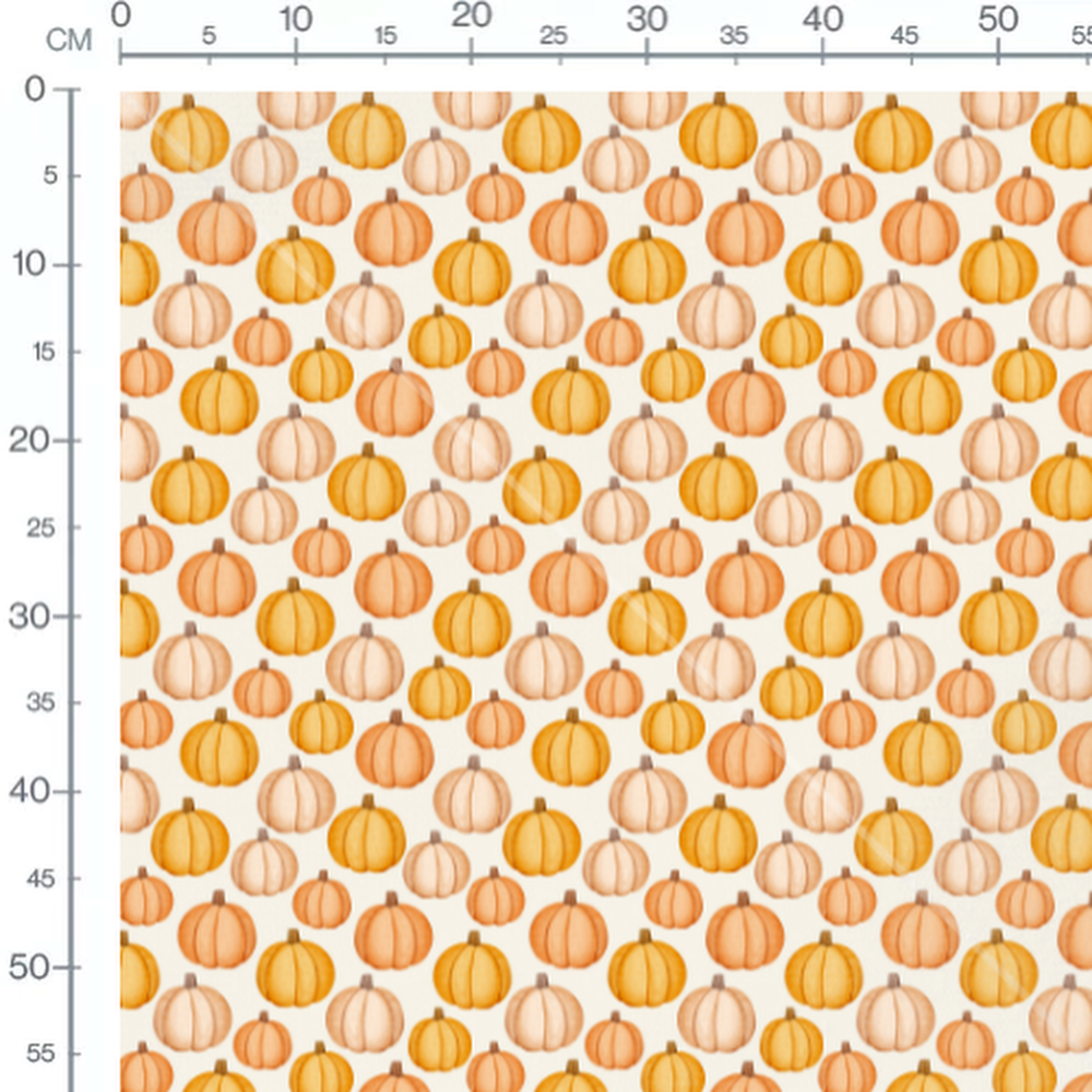 Tissu - Citrouilles orange sur blanc