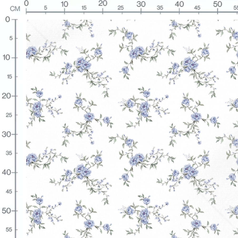 Tissu - Roses bleues et feuilles vertes