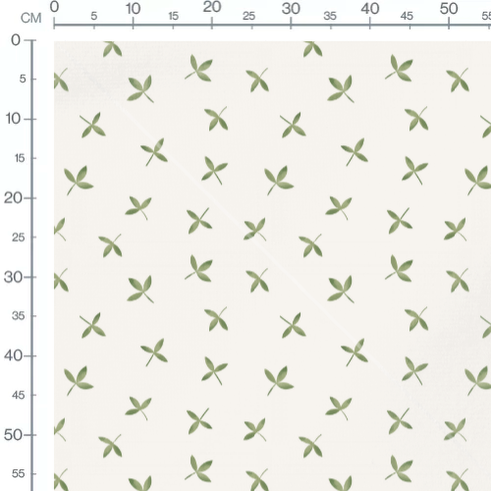 Tissu - Feuilles vertes sur beige