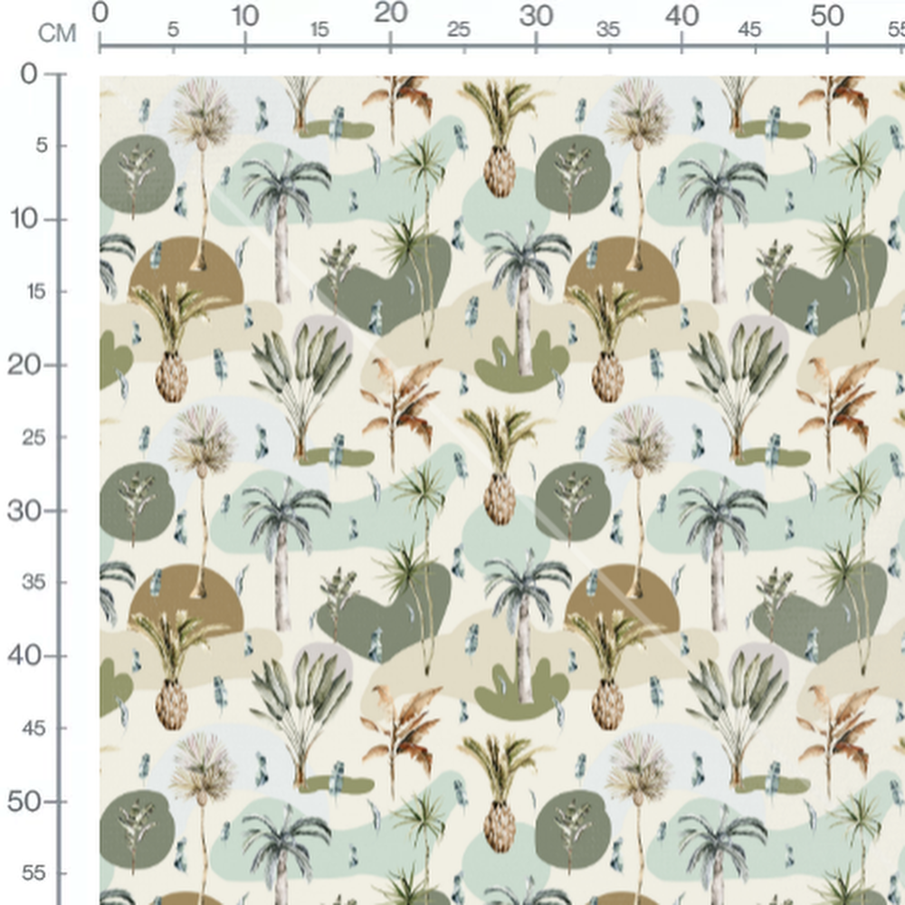 Tissu - Palmiers et feuilles tropicales
