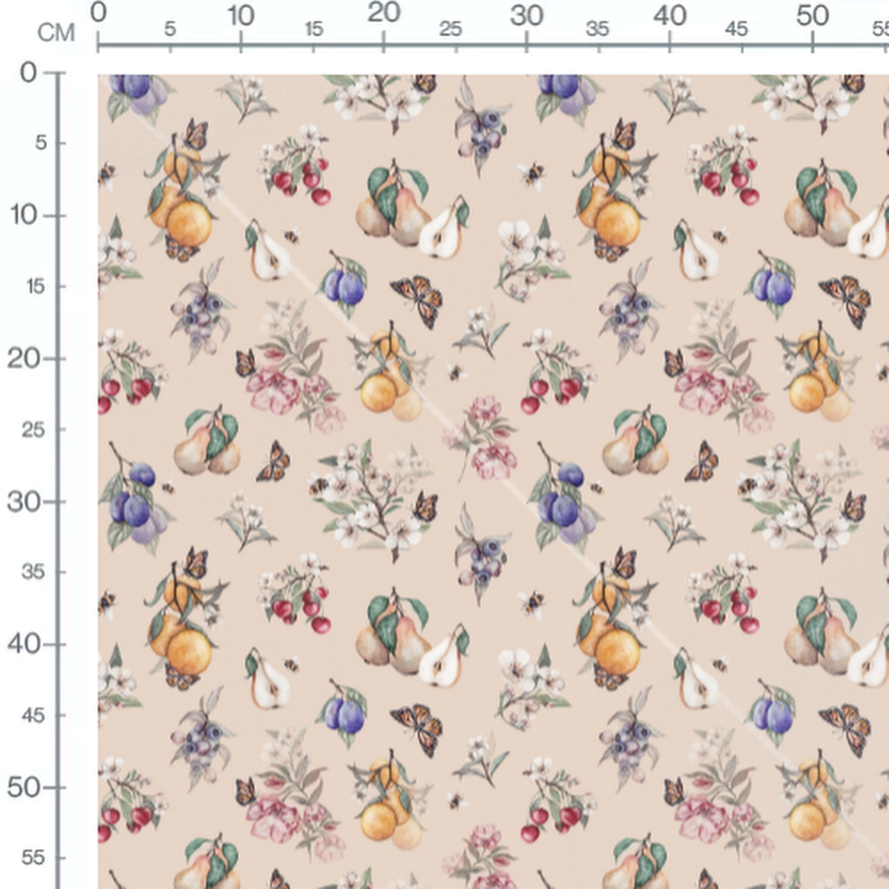 Tissu - Fruits variés et insectes colorés