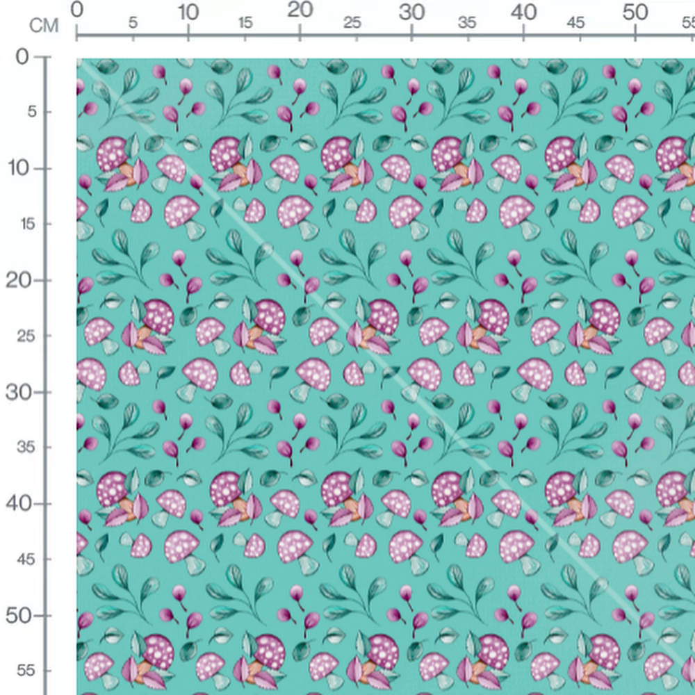 Tissu - Champignons roses sur fond