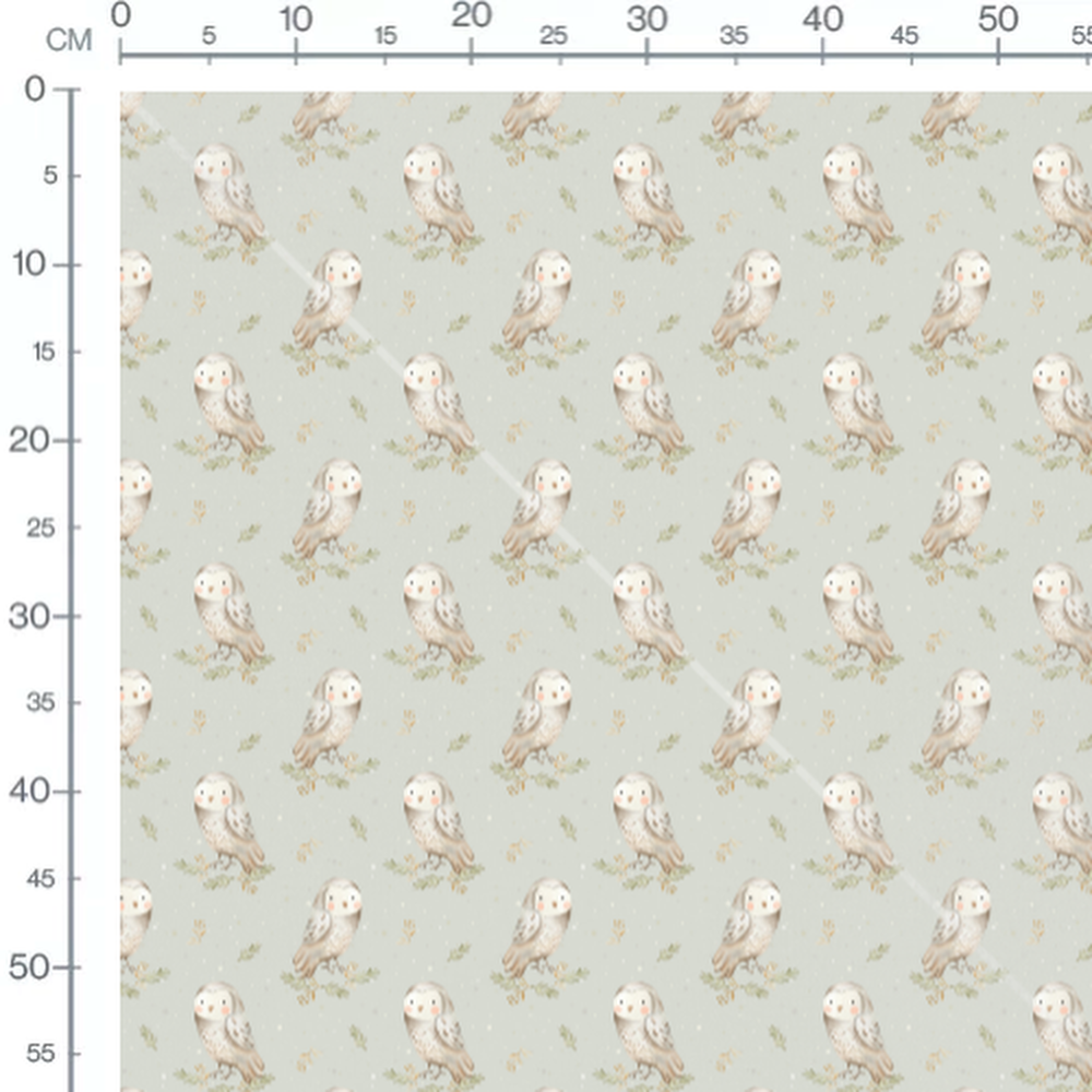 Tissu - Chouettes sur fond gris