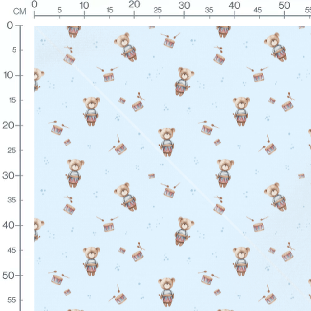 Tissu - Oursons et tambours bleus