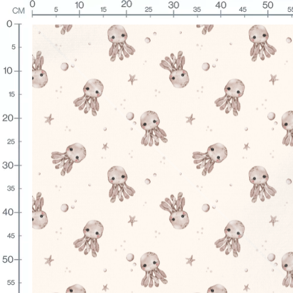 Tissu - Pieuvres roses et étoiles beige