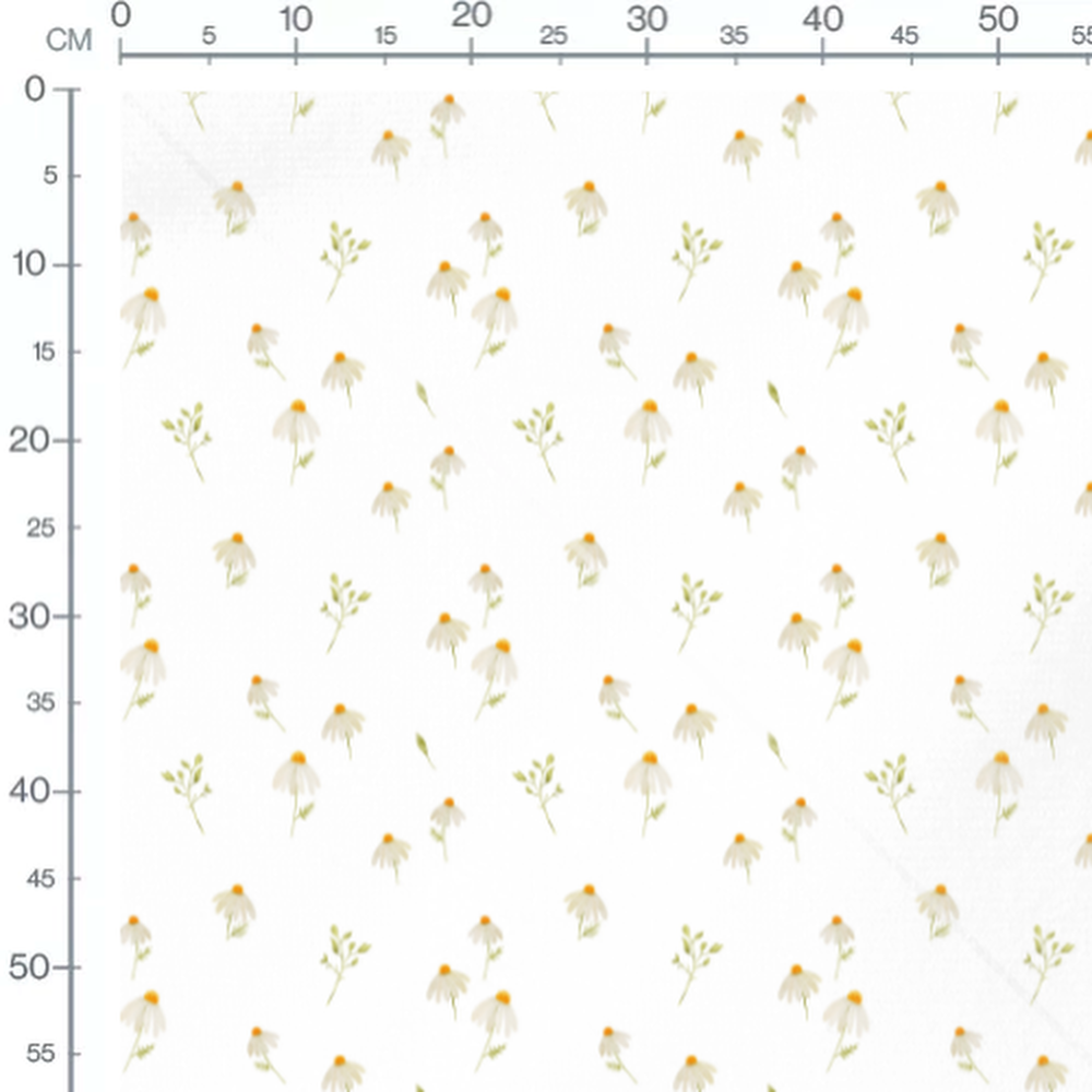 Tissu - Marguerites et feuillages verts