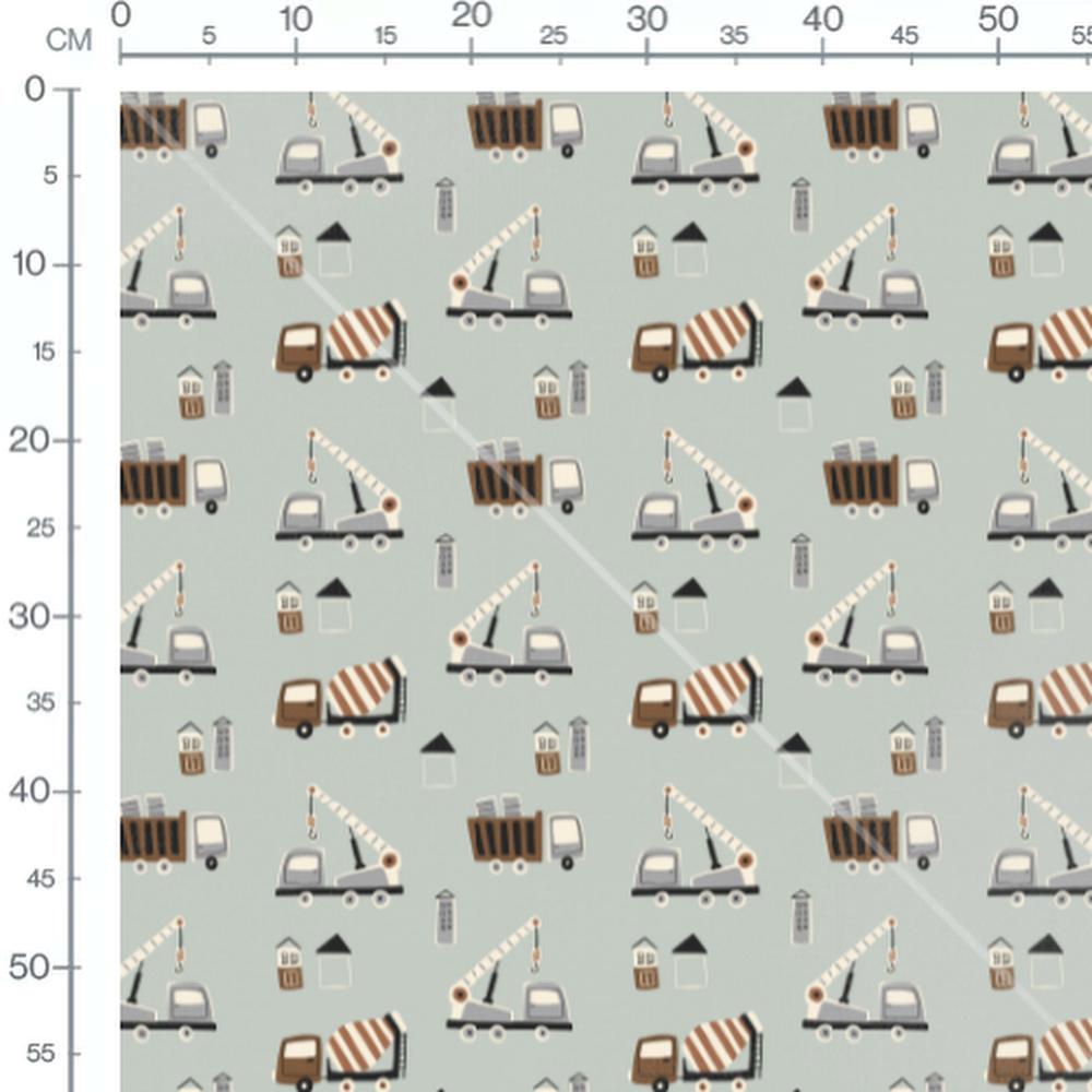 Tissu - Camions gris et maisons noires