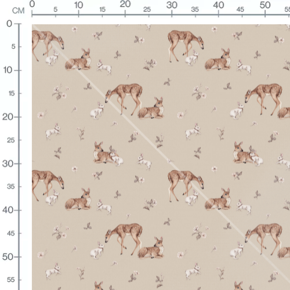 Tissu - Faons et lapins en nature