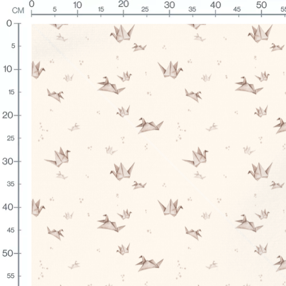 Tissu - Oiseaux origami beige sur crème
