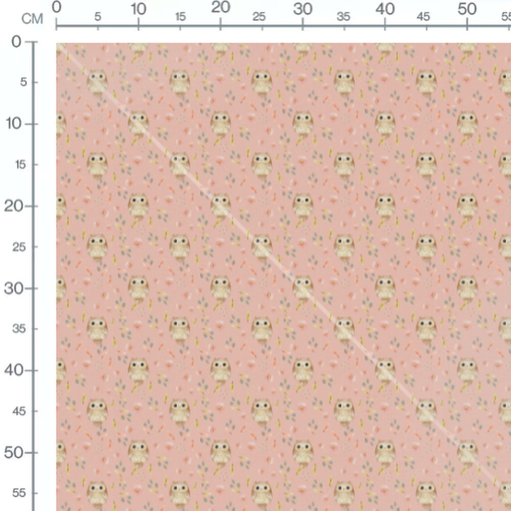 Tissu - Chouettes sur fond rose pastel