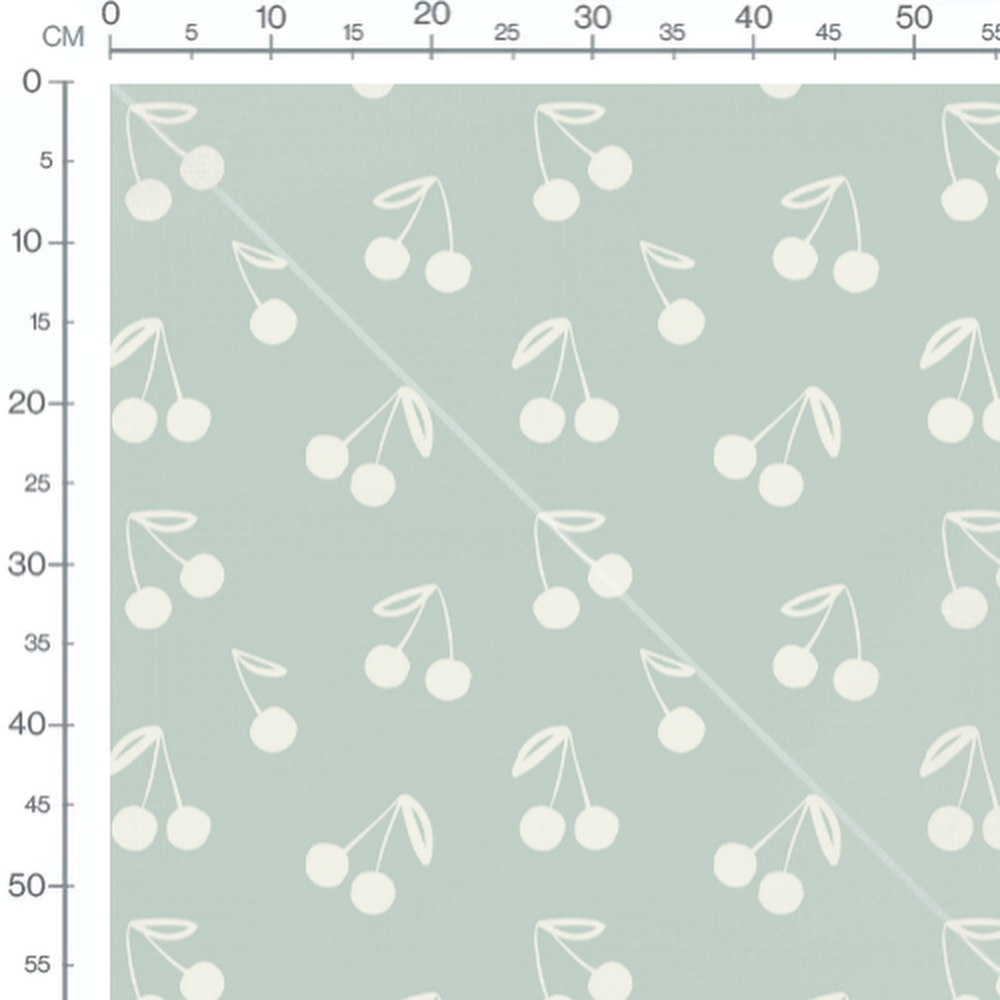 Tissu - Cerises blanches sur vert