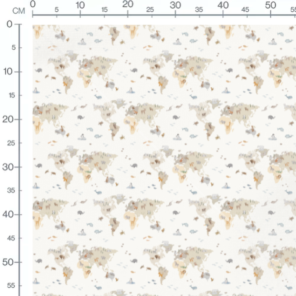 Tissu - Animaux sur carte géographique 2