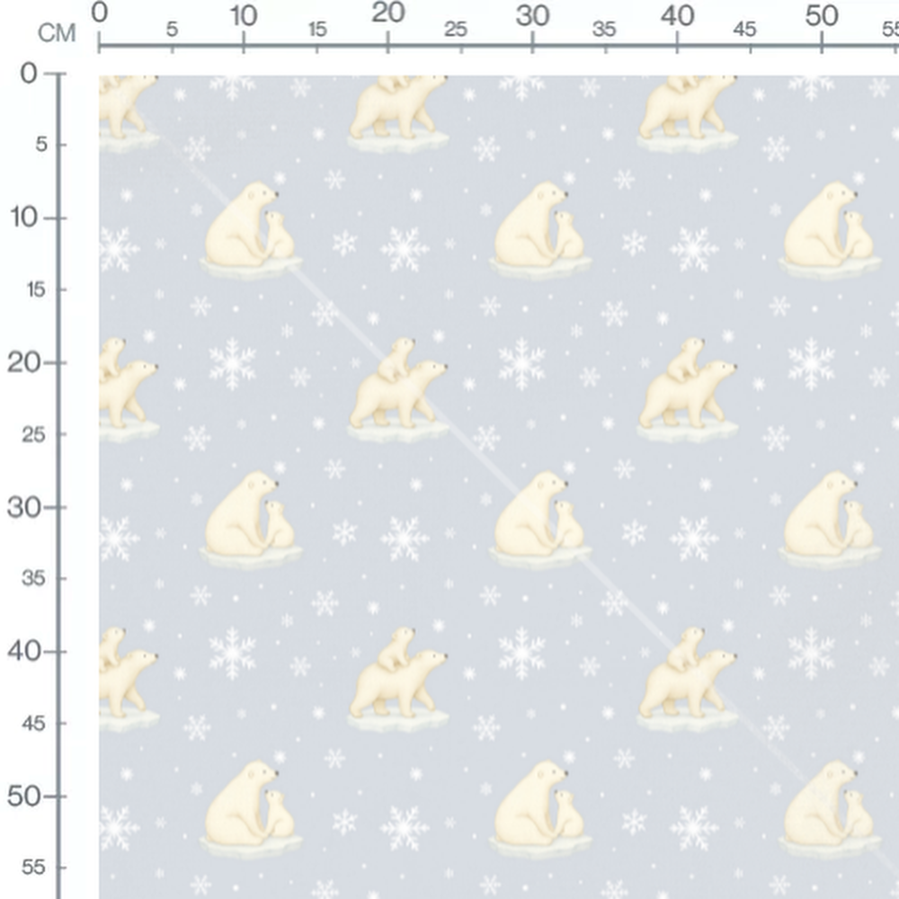 Tissu - Ours blancs et flocons petits
