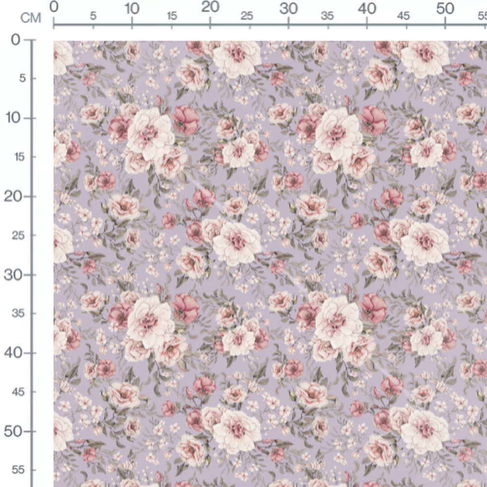 Tissu - Bouquets floraux sur fond lavande