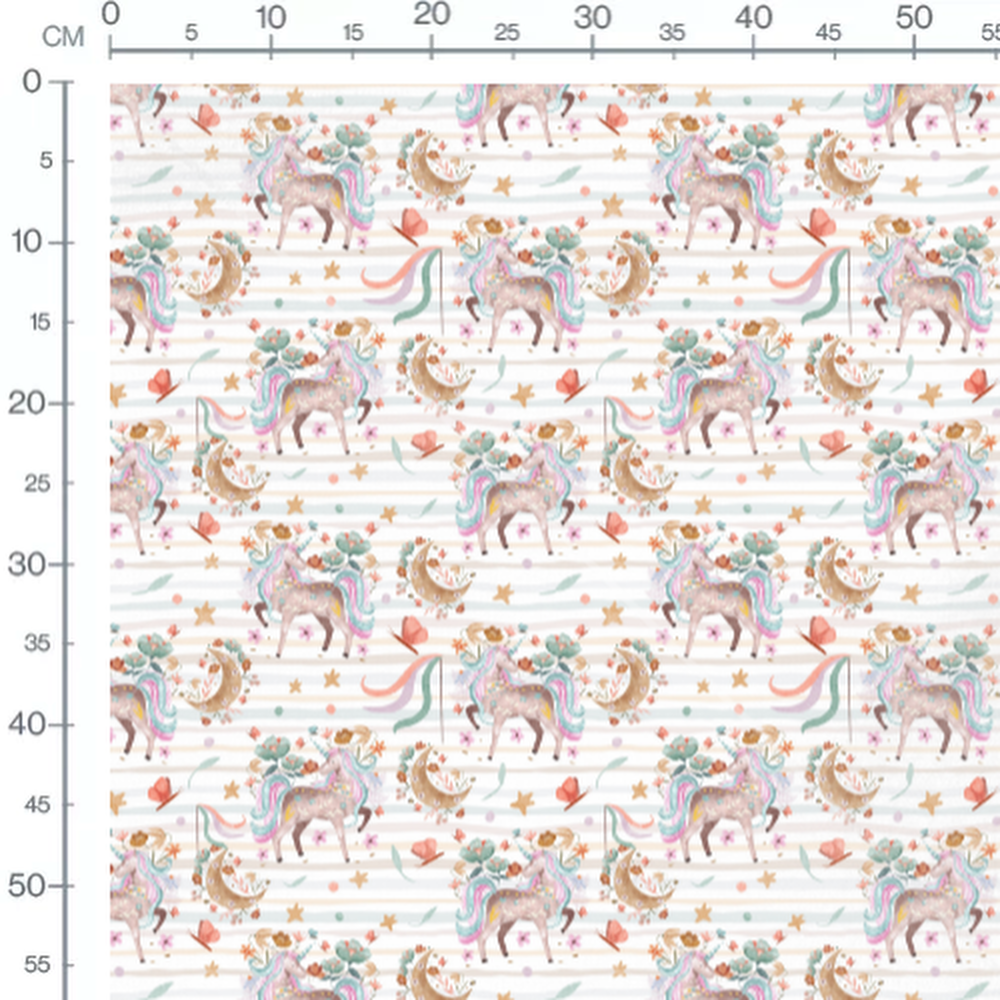 Tissu - Licornes et lunes fleuries