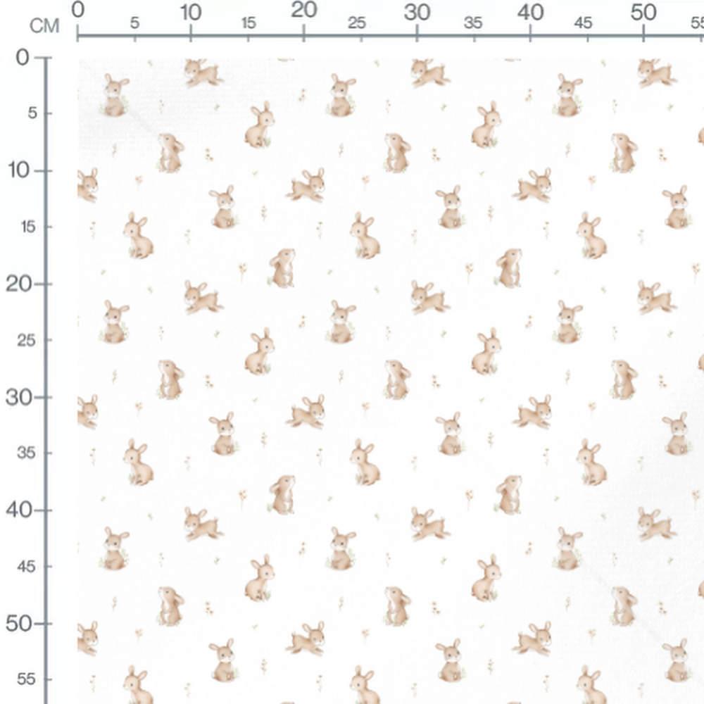 Tissu - Lapins bruns et fleurs légères