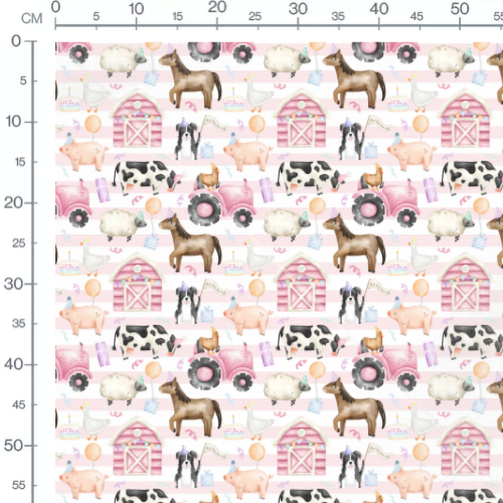 Tissu - Fête des animaux rayé rose