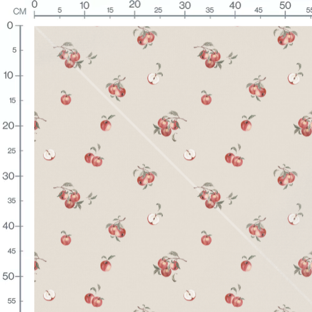 Tissu - Pommes rouges et feuilles vertes