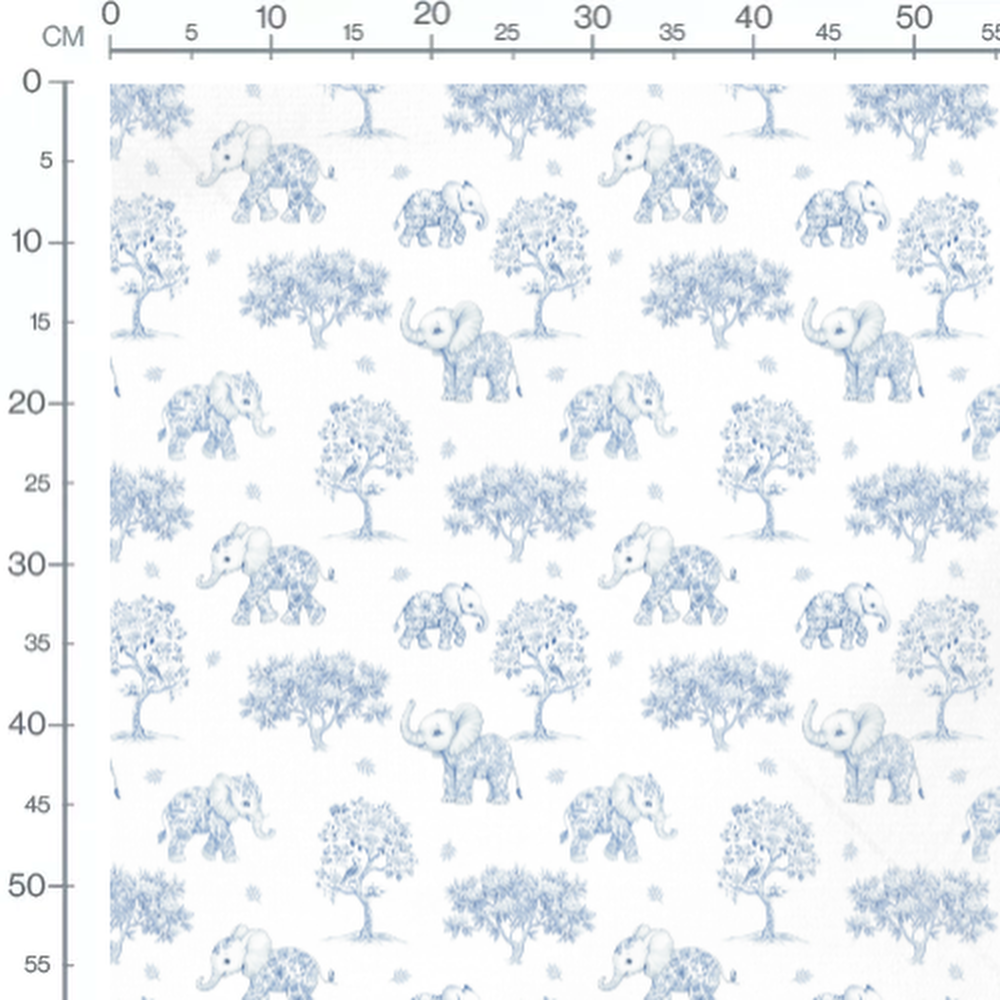 Tissu - Éléphants bleus et arbres