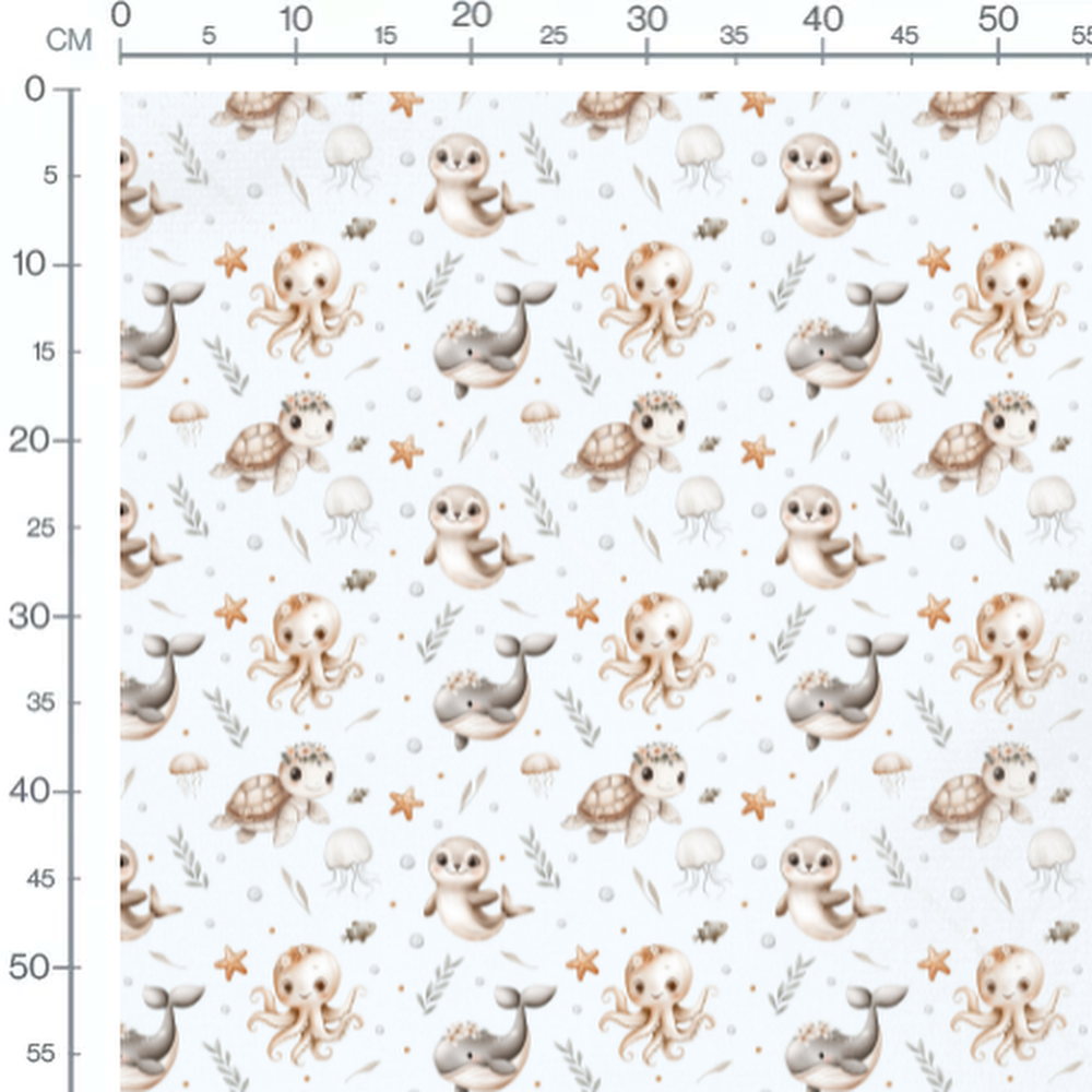 Tissu - Animaux marins et bulles