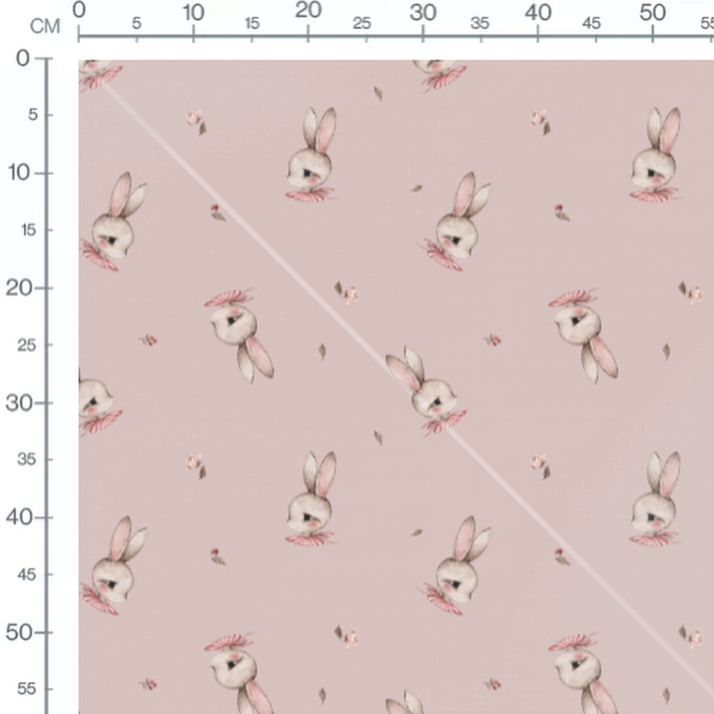 Tissu - Lapins roses sur fond beige