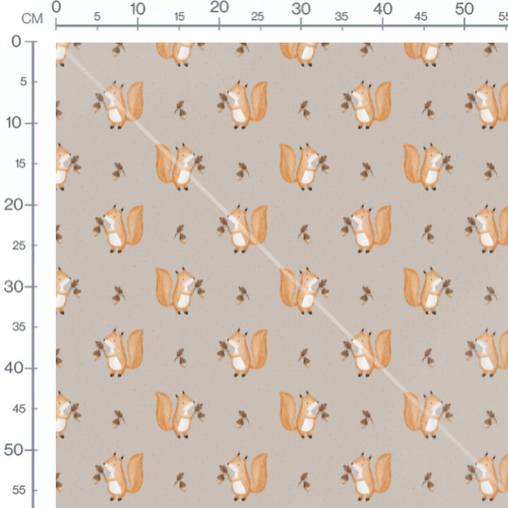 Tissu - Écureuils orange sur beige