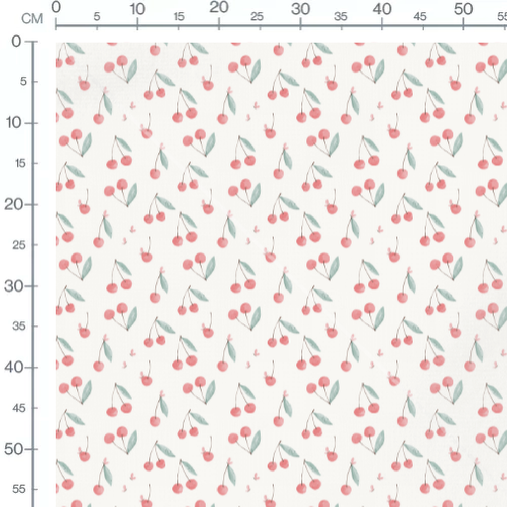 Tissu - Cerises rouges et fleurs roses